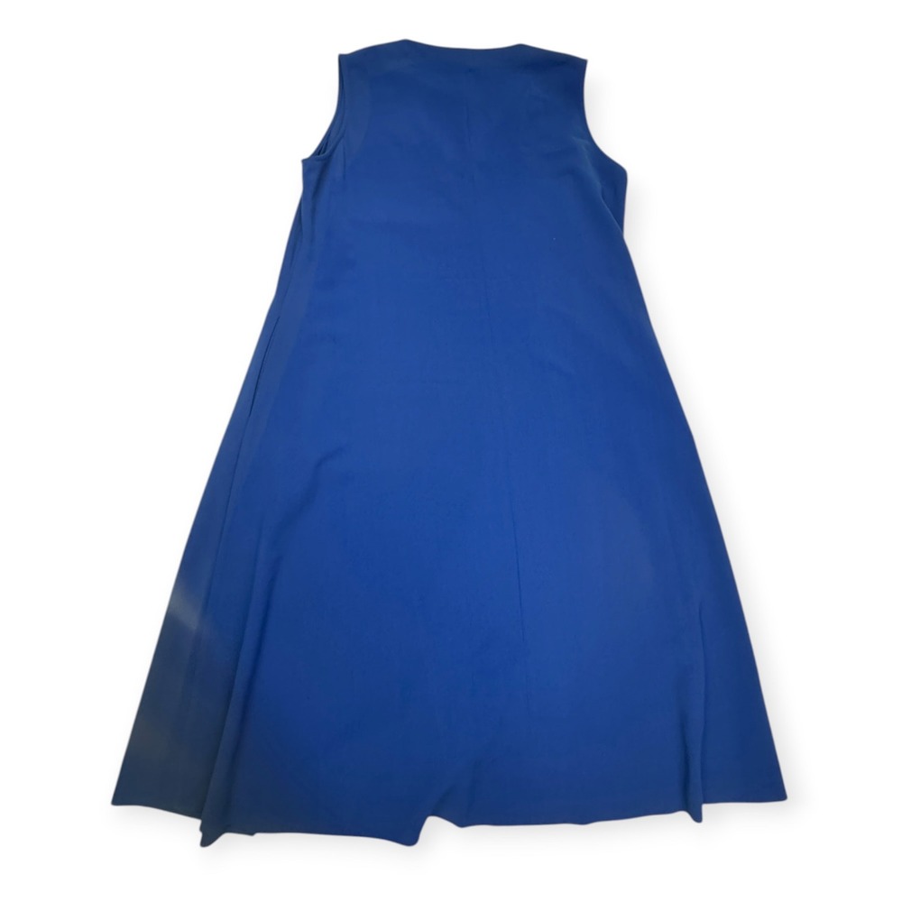 Misook Midi Dress Womens Medium Blue Sleeveless V-Neck A-Line Polyester